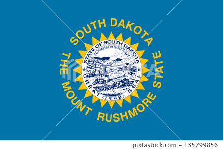 South Dakota official state flag. Part of The United States of America. Clean design for print, web, or educational use. Vector illustration. 135799856