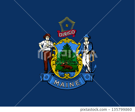 Maine official state flag. Part of The United States of America. Clean design for print, web, or educational use. Vector illustration. Maine official state flag. Part of The United States of America. Clean design for print, web, or educational use. Vector illustration. 135799860