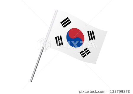 South Korea flag - wavy stick flag of country, cultural identity and heritage. Represents national pride and unity. Vector flag isolated on white background. South Korea flag - wavy stick flag of country, cultural identity and heritage. Represents national pride and unity. Vector flag isolated on white background. 135799878