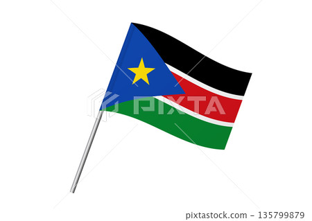 South Sudan flag - wavy stick flag of country, cultural identity and heritage. Represents national pride and unity. Vector flag isolated on white background. South Sudan flag - wavy stick flag of country, cultural identity and heritage. Represents national pride and unity. Vector flag isolated on white background. 135799879
