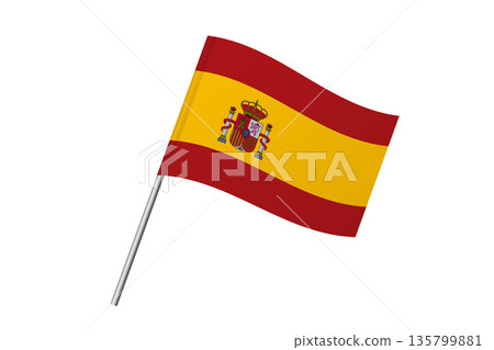 Spain flag - wavy stick flag of country, cultural identity and heritage. Represents national pride and unity. Vector flag isolated on white background. Spain flag - wavy stick flag of country, cultural identity and heritage. Represents national pride and unity. Vector flag isolated on white background. 135799881