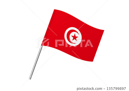 Tunisia flag - wavy stick flag of country, cultural identity and heritage. Represents national pride and unity. Vector flag isolated on white background. Tunisia flag - wavy stick flag of country, cultural identity and heritage. Represents national pride and unity. Vector flag isolated on white background. 135799897