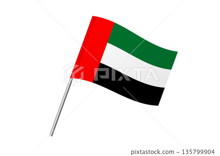 United Arab Emirates flag - wavy stick flag of country, cultural identity and heritage. Represents national pride and unity. Vector flag isolated on white background. United Arab Emirates flag - wavy stick flag of country, cultural identity and heritage. Represents national pride and unity. Vector flag isolated on white background. 135799904