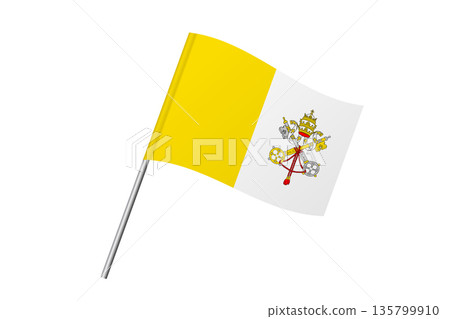 Vatican City flag - wavy stick flag of country, cultural identity and heritage. Represents national pride and unity. Vector flag isolated on white background. 135799910