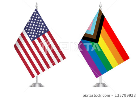 The USA flag stands alongside the LGBT flag, symbolizing support for diversity and inclusion. The flags are displayed prominently, showing solidarity and respect. 135799928