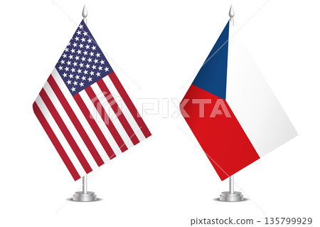 Flags of United States and Czech Republic. The concept of partnership and joint action. Symbol of partnership, cooperation, international collaboration, peaceful negotiations, alliance, bilateral Flags of United States and Czech Republic. The concept of partnership and joint action. Symbol of partnership, cooperation, international collaboration, peaceful negotiations, alliance, bilateral 135799929