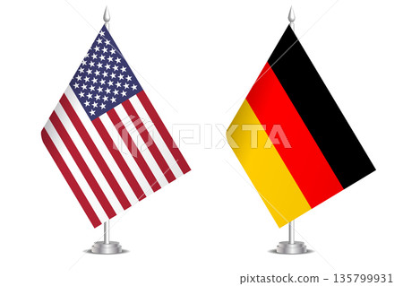 Flags of United States and Germany. The concept of partnership and joint action. Symbol of partnership, cooperation, international collaboration, peaceful negotiations, alliance, bilateral Flags of United States and Germany. The concept of partnership and joint action. Symbol of partnership, cooperation, international collaboration, peaceful negotiations, alliance, bilateral 135799931