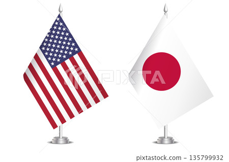 Flags of United States and Japan. The concept of partnership and joint action. Symbol of partnership, cooperation, international collaboration, peaceful negotiations, alliance, bilateral communication Flags of United States and Japan. The concept of partnership and joint action. Symbol of partnership, cooperation, international collaboration, peaceful negotiations, alliance, bilateral communication 135799932