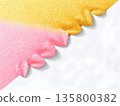 Soft pink, yellow petals layering across textured sky-toned canvas, providing generous negative copy space for graphic design and creative composition 135800382