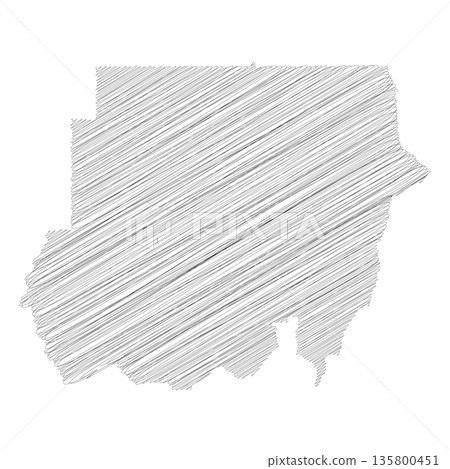Sudan - pencil scribble sketch silhouette map of country area with dropped shadow. Simple flat vector illustration. Sudan - pencil scribble sketch silhouette map of country area with dropped shadow. Simple flat vector illustration. 135800451