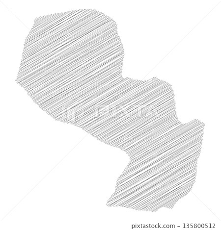 Paraguay - pencil scribble sketch silhouette map of country area with dropped shadow. Simple flat vector illustration. Paraguay - pencil scribble sketch silhouette map of country area with dropped shadow. Simple flat vector illustration. 135800512