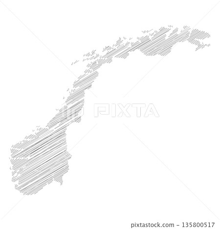 Norway - pencil scribble sketch silhouette map of country area with dropped shadow. Simple flat vector illustration. Norway - pencil scribble sketch silhouette map of country area with dropped shadow. Simple flat vector illustration. 135800517