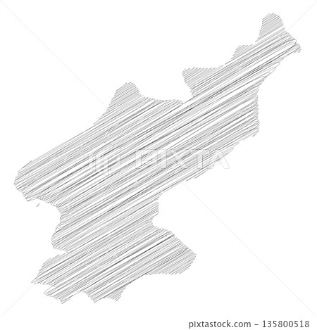North Korea, Democratic Peoples Republic of Korea, DPRK - pencil scribble sketch silhouette map of country area with dropped shadow. Simple flat vector illustration. North Korea, Democratic Peoples Republic of Korea, DPRK - pencil scribble sketch silhouette map of country area with dropped shadow. Simple flat vector illustration. 135800518