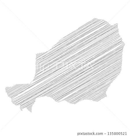 Niger - pencil scribble sketch silhouette map of country area with dropped shadow. Simple flat vector illustration. Niger - pencil scribble sketch silhouette map of country area with dropped shadow. Simple flat vector illustration. 135800521