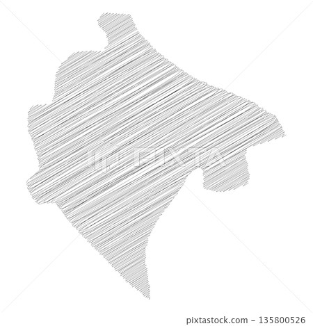 Montenegro - pencil scribble sketch silhouette map of country area with dropped shadow. Simple flat vector illustration. Montenegro - pencil scribble sketch silhouette map of country area with dropped shadow. Simple flat vector illustration. 135800526
