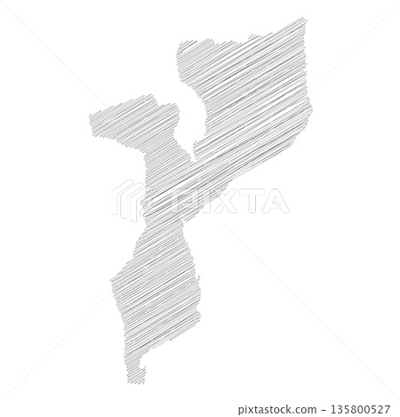Mozambique - pencil scribble sketch silhouette map of country area with dropped shadow. Simple flat vector illustration. Mozambique - pencil scribble sketch silhouette map of country area with dropped shadow. Simple flat vector illustration. 135800527