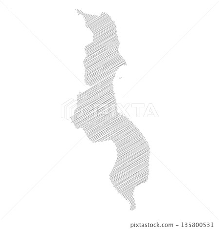 Malawi - pencil scribble sketch silhouette map of country area with dropped shadow. Simple flat vector illustration. Malawi - pencil scribble sketch silhouette map of country area with dropped shadow. Simple flat vector illustration. 135800531