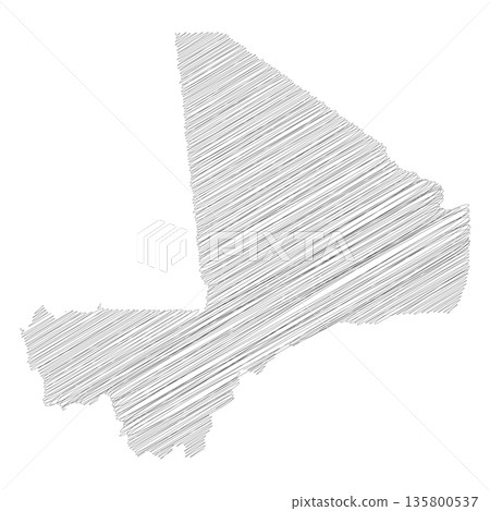 Mali - pencil scribble sketch silhouette map of country area with dropped shadow. Simple flat vector illustration. Mali - pencil scribble sketch silhouette map of country area with dropped shadow. Simple flat vector illustration. 135800537