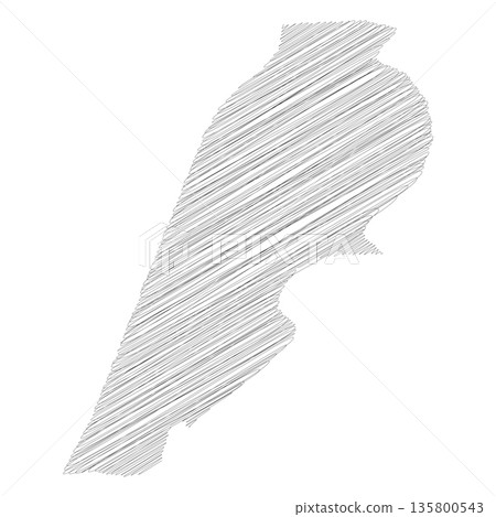 Lebanon - pencil scribble sketch silhouette map of country area with dropped shadow. Simple flat vector illustration. 135800543