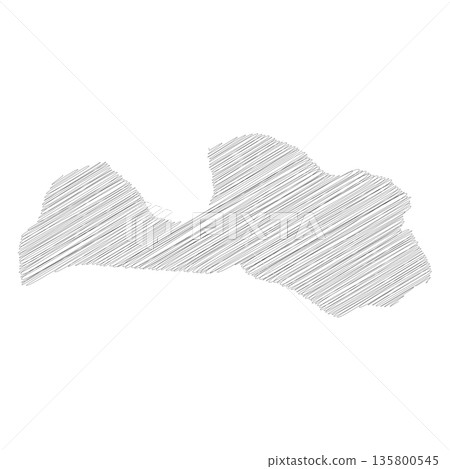 Latvia - pencil scribble sketch silhouette map of country area with dropped shadow. Simple flat vector illustration. 135800545