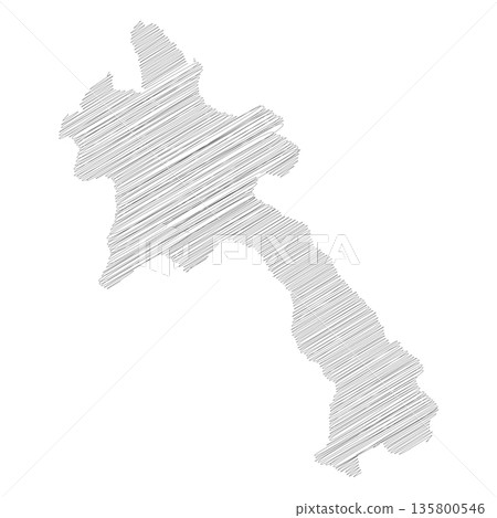 Laos - pencil scribble sketch silhouette map of country area with dropped shadow. Simple flat vector illustration. Laos - pencil scribble sketch silhouette map of country area with dropped shadow. Simple flat vector illustration. 135800546