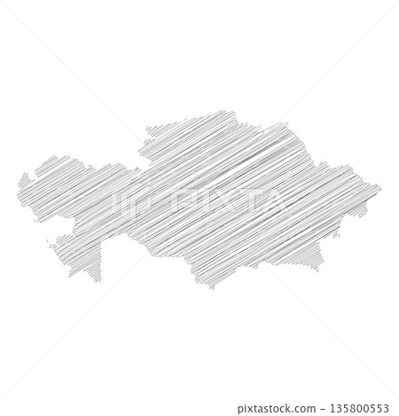 Kazakhstan - pencil scribble sketch silhouette map of country area with dropped shadow. Simple flat vector illustration. Kazakhstan - pencil scribble sketch silhouette map of country area with dropped shadow. Simple flat vector illustration. 135800553
