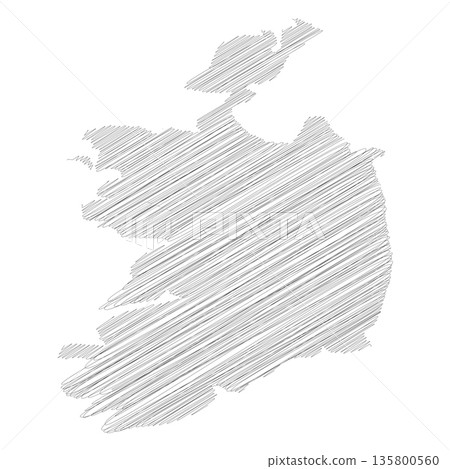 Ireland - pencil scribble sketch silhouette map of country area with dropped shadow. Simple flat vector illustration. Ireland - pencil scribble sketch silhouette map of country area with dropped shadow. Simple flat vector illustration. 135800560