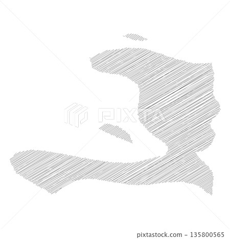 Haiti - pencil scribble sketch silhouette map of country area with dropped shadow. Simple flat vector illustration. 135800565
