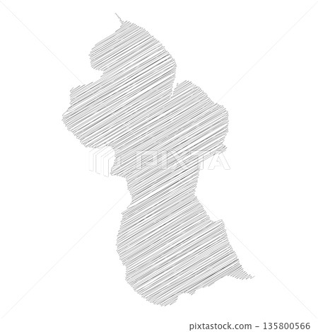 Guyana - pencil scribble sketch silhouette map of country area with dropped shadow. Simple flat vector illustration. Guyana - pencil scribble sketch silhouette map of country area with dropped shadow. Simple flat vector illustration. 135800566