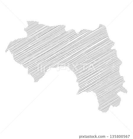 Guinea - pencil scribble sketch silhouette map of country area with dropped shadow. Simple flat vector illustration. Guinea - pencil scribble sketch silhouette map of country area with dropped shadow. Simple flat vector illustration. 135800567