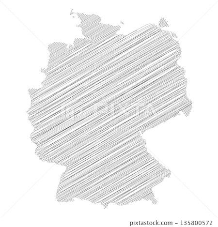 Germany - pencil scribble sketch silhouette map of country area with dropped shadow. Simple flat vector illustration. 135800572