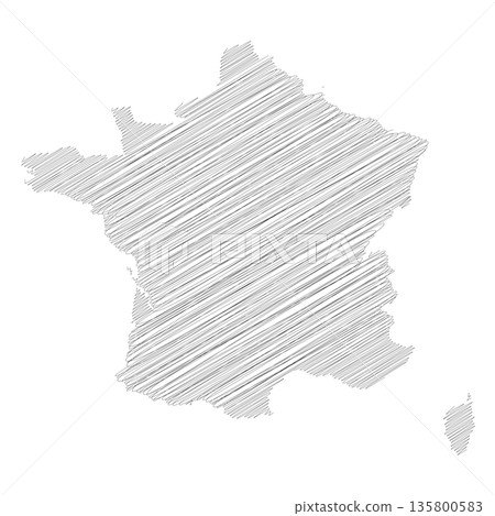 France - pencil scribble sketch silhouette map of country area with dropped shadow. Simple flat vector illustration. France - pencil scribble sketch silhouette map of country area with dropped shadow. Simple flat vector illustration. 135800583