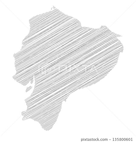 Ecuador - pencil scribble sketch silhouette map of country area with dropped shadow. Simple flat vector illustration. 135800601