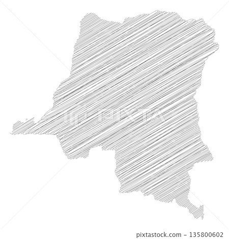 Democratic Republic of the Congo - pencil scribble sketch silhouette map of country area with dropped shadow. Simple flat vector illustration. 135800602