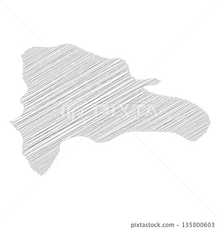 Dominican Republic - pencil scribble sketch silhouette map of country area with dropped shadow. Simple flat vector illustration. 135800603