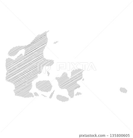 Denmark - pencil scribble sketch silhouette map of country area with dropped shadow. Simple flat vector illustration. Denmark - pencil scribble sketch silhouette map of country area with dropped shadow. Simple flat vector illustration. 135800605