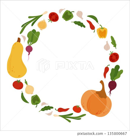 Oval frame of simple flat vegetables 135800667