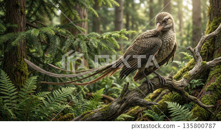 中華鳥（Sinornis）的3D CG插圖，中華鳥是已知最古老的有喙鳥類。這是對白堊紀帶羽毛恐龍的逼真復原。 135800787