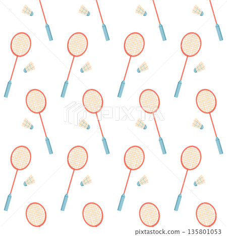 Colorful badminton seamless pattern featuring vibrant rackets and shuttlecocks. A repeating sport design perfect for fitness enthusiasts, workout spaces, and gym decorations. Ideal for wallpapers or Colorful badminton seamless pattern featuring vibrant rackets and shuttlecocks. A repeating sport design perfect for fitness enthusiasts, workout spaces, and gym decorations. Ideal for wallpapers or 135801053