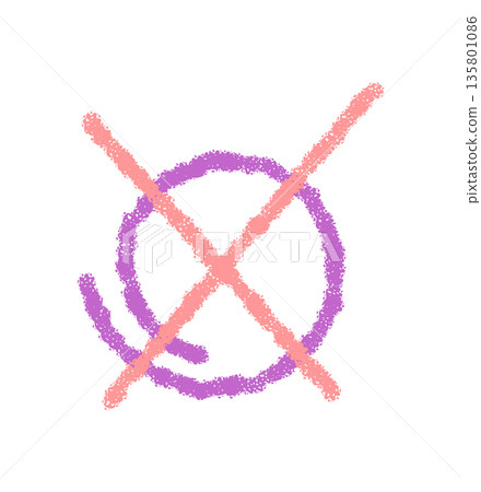 Hand drawn chalk check box icon with cross symbol in a simple shape. Modern checkbox element and sign use rough pastel texture for a vivid, isolated symbol. Chalk style adds visual interest and 135801086