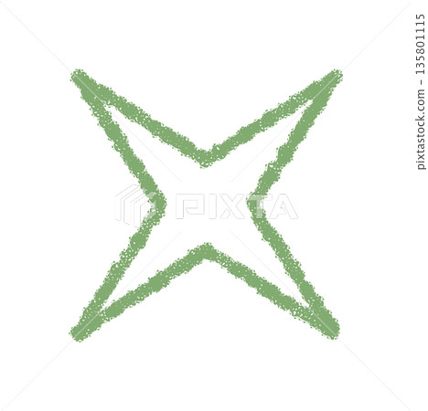 Crayon outline starburst icon in green, festive magic element with burst pattern and sparkle detail. This firework star symbol adds a unique touch to any party decor or celebration card. 135801115