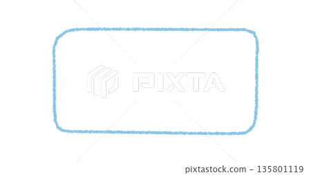 Organic crayon outline rectangle frame as hand drawn sketch. Background with textured border and empty box for text or graphic. Blue element for card, memo, or art template. 135801119