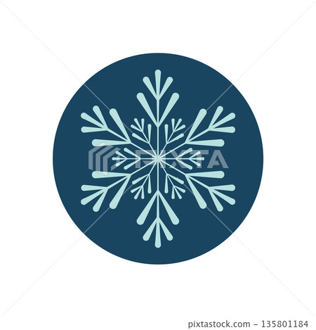 Frozen snowflake label with line element in a blue circle. Winter frost and ice detail create a decoration for christmas package seal, perfect for holiday product. 135801184