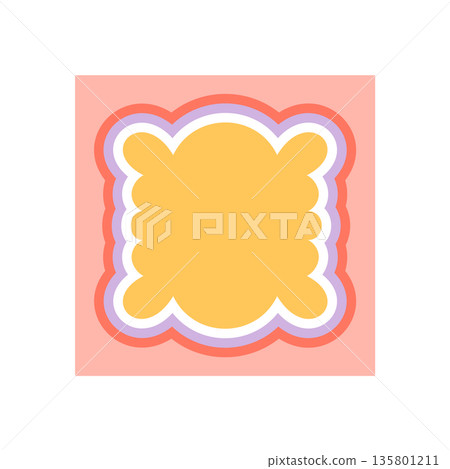 Groovy retro scallop rectangle border frame with wavy edge stands as a trendy y2k element. Background for graphic design, modern pop art, or cool vintage projects in yellow and peach colors. Groovy retro scallop rectangle border frame with wavy edge stands as a trendy y2k element. Background for graphic design, modern pop art, or cool vintage projects in yellow and peach colors. 135801211