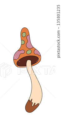 Groovy psychedelic mushroom sticker in retro cartoon graphic style. Magic shroom as a groovy element with trippy and colorful y2k vibe. Playful art for fantasy illustration and vintage projects. Groovy psychedelic mushroom sticker in retro cartoon graphic style. Magic shroom as a groovy element with trippy and colorful y2k vibe. Playful art for fantasy illustration and vintage projects. 135801235