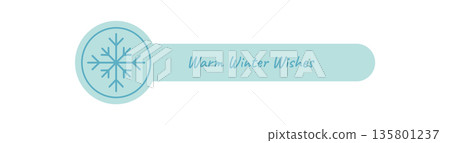Blue winter sticker label with snowflake line ornament and seal. Cold xmas icon in illustration style for package. Use as decorative label for holiday package. Blue winter sticker label with snowflake line ornament and seal. Cold xmas icon in illustration style for package. Use as decorative label for holiday package. 135801237