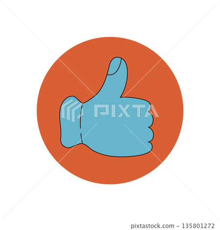 Groovy blue retro sticker badge circle in flat style. Emoji seal with lid appearance, vibrant y2k package accent and modern pop element, trendy for playful packaging or branding. 135801272