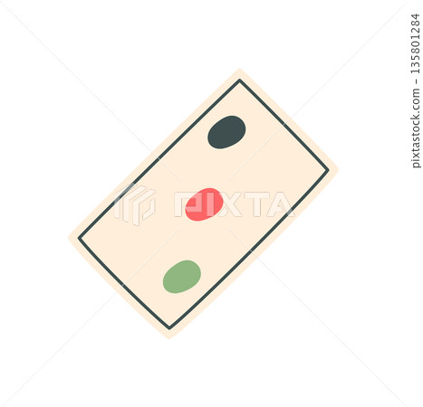 Flat Chinese mahjong tile piece from boardgame. Minimal tile game with puzzle strategy elements. Fun hobby for table activity, clean style, perfect for leisure or recreation concepts. 135801284