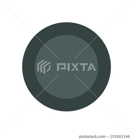Flat black checkers tile. Minimal boardgame piece and pawn for backgammon or skill play. Simple tabletop element for strategy game, childhood fun, recreation. 135801346