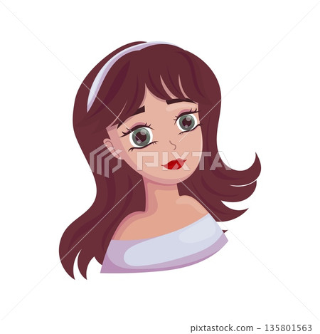 Brunette Girl Portrait with Red Lipstick Brunette Girl Portrait with Red Lipstick 135801563